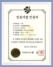 Certificate of Strategical business leading enterprise, by Mayor of Busan